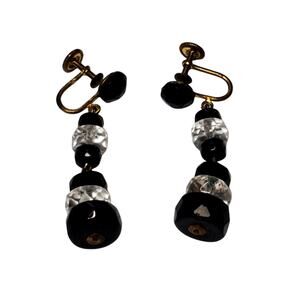 Western Germany Faceted Bead Chandelier Dangle Screw Back Earrings 2" Signed Vtg